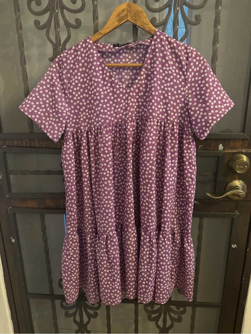 SHEIN Purple Floral Print Tiered Dress for Girls